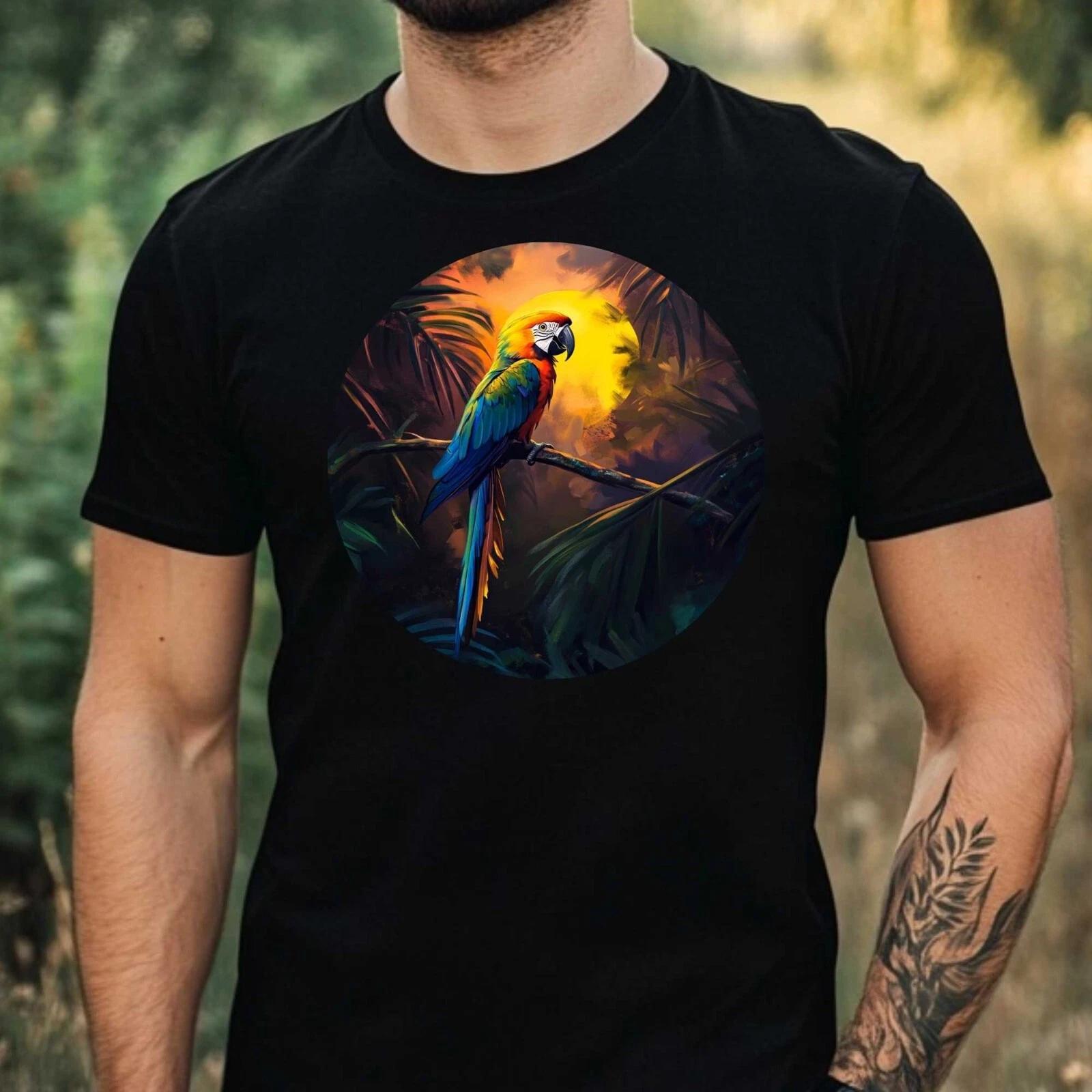 T-Shirt Herren Papagei im Mondlicht Motiv Baumwolle Größe XS bis 5XL XL