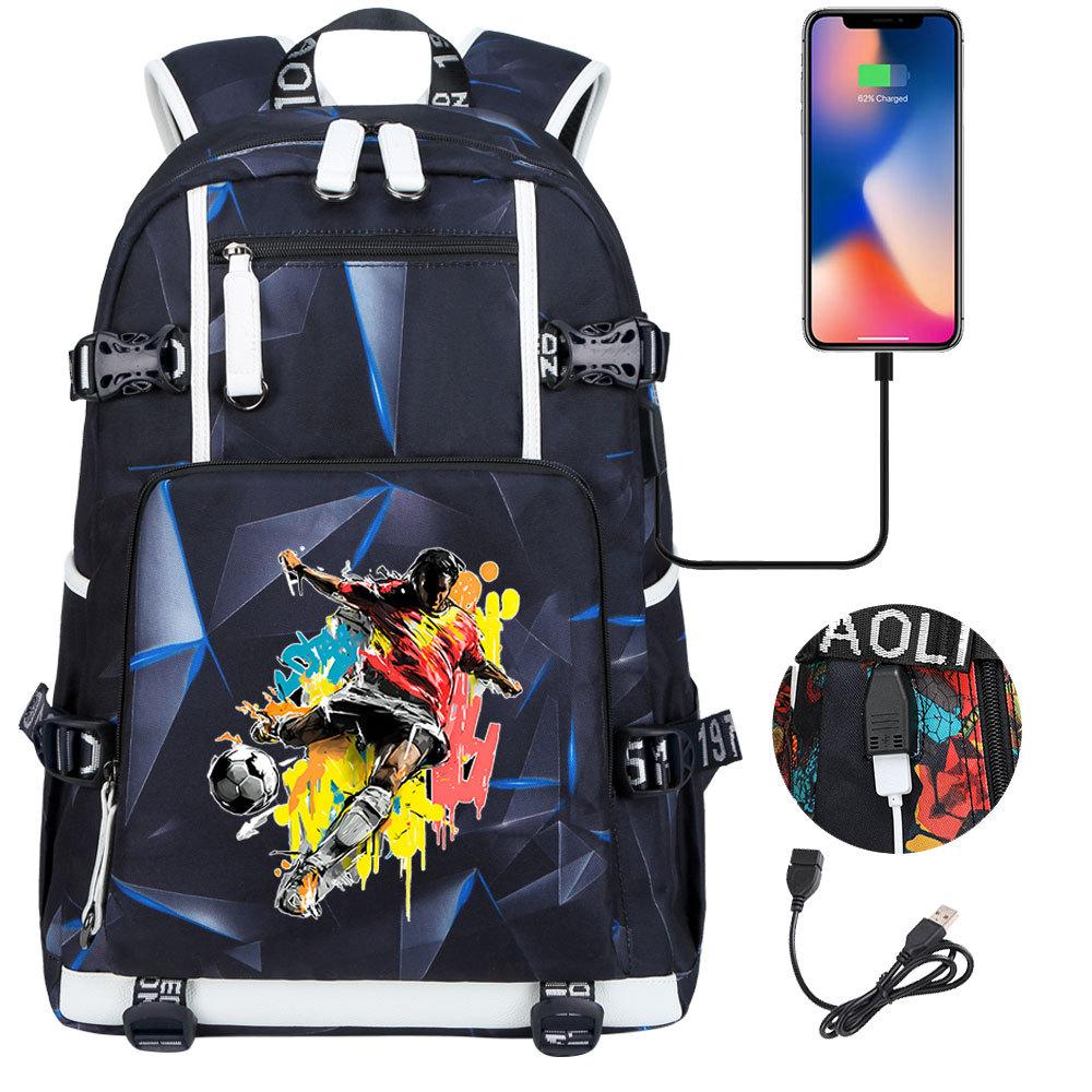 USB Headphone Backpack for Teens Students Boys Girls Leisure Travel Dual Shoulder Bags Soccer Hot Selling Waterproof Large Capacity