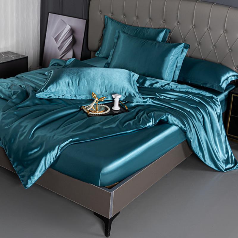 Summer double-sided ice silk mattress four-piece set silky smooth and cool silk three-piece set bed sheet quilt cover light luxury bedding cool
