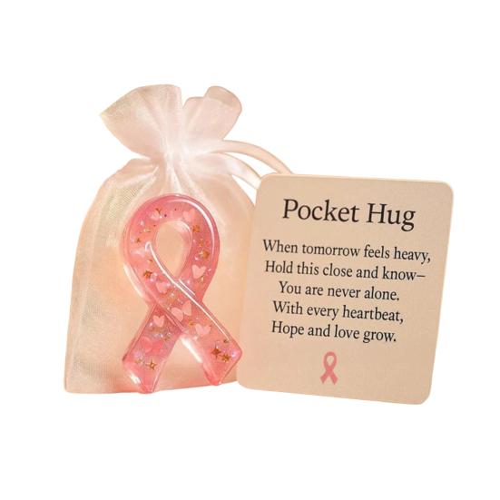 Pink Pocket Hug Token Breast Cancer Awareness Keepsake Transparent Prayer Token with Pink Ribbon Emotional Support Gift for Loved Ones