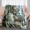 1PC Custom Name Wolf Companion Journey flannel blanket versatile,all-season throw suitable for the living room,bedroom,camping,travel,and gift