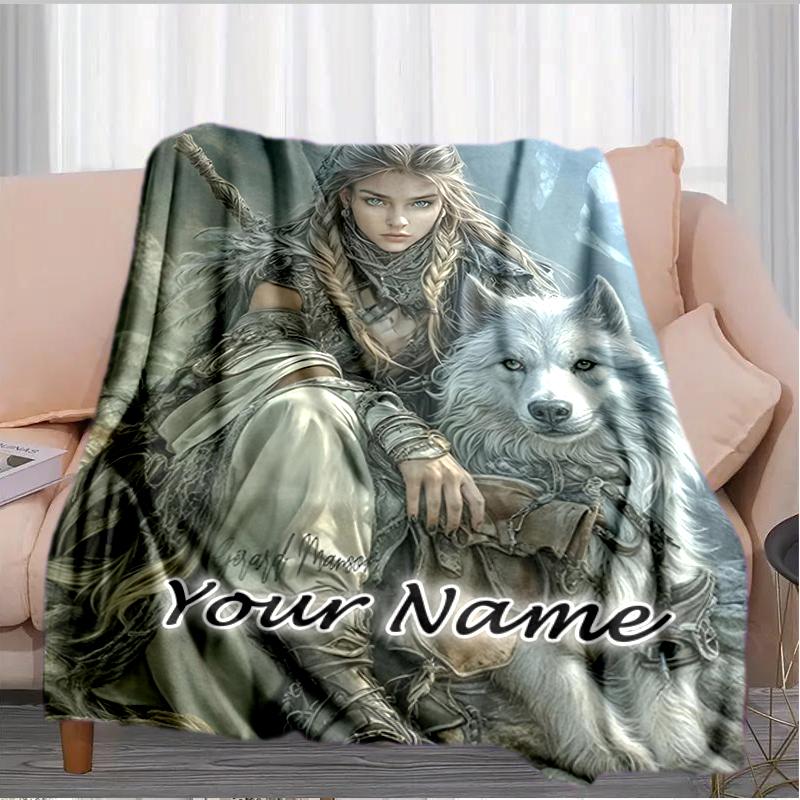 1PC Custom Name Wolf Companion Journey flannel blanket versatile,all-season throw suitable for the living room,bedroom,camping,travel,and gift