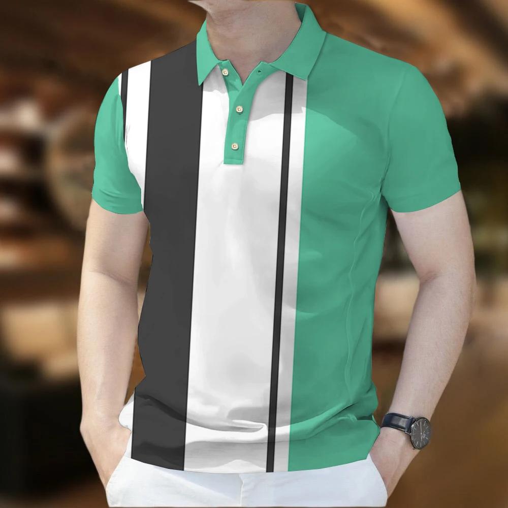 Men Polo T-Shirt Business Casual Short Sleeve Pattern Print Button T Shirt Summer Loose polyester Tops  Fashion Golf T-Shirts