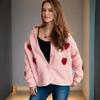Autumn and Winter Hook Flower Embroidery Three-dimensional Strawberry Fried Dough Twists Pearl Button Knitting Sweater Cardigan Coat 3520