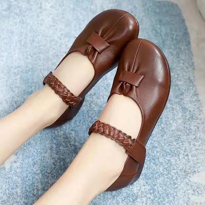 Flat-bottomed Single Shoes Women's Four Seasons Beef Tendon Soft Sole Soft Surface Comfortable Non-slip Middle-aged and Elderly  Shoes