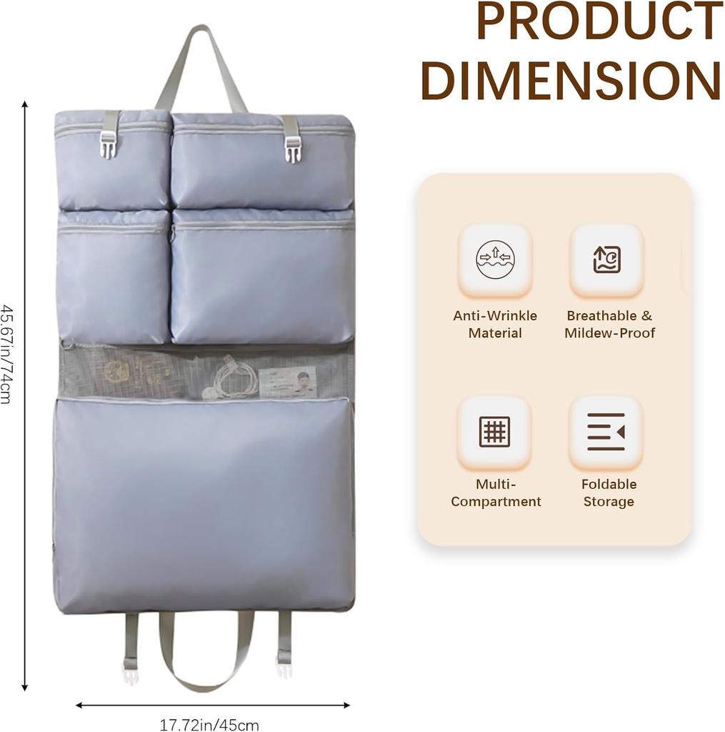 Hanging Storage Organizer with 6 Pockets, Portable and Foldable Closet Organizer for Easy Storage (Off- white)
