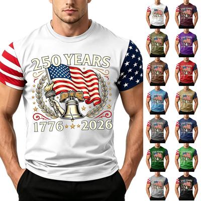 Herenlosvallend Casual T-shirt met Korte Mouwen Onafhankelijkheidsdag Vlagprint Zomer Dagelijkse Kleding Lichtgewicht Comfortabel Topje