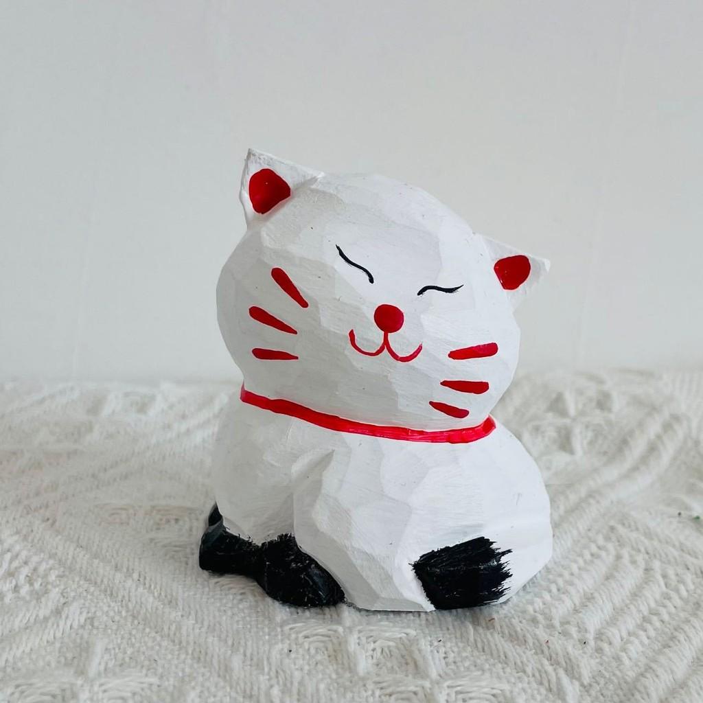 Wooden Cat Figurine Decor Handmade Gift For Cat Lovers Home Office Display