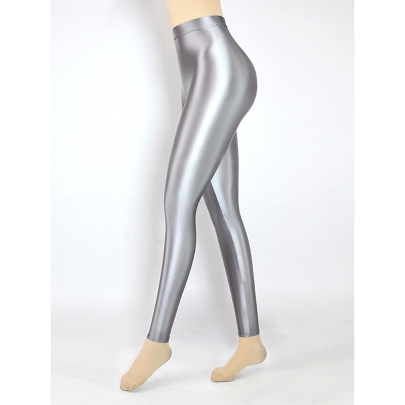 High Waist Shiny Leggings Women Stretchy Nine-Quarter Yoga Dance Workout Pants