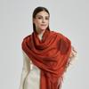 Long Digital Print Cashmere-Like Scarf, Leaf & Orange Design with Tassels, Warm Coffee Color Shawl for Women, Perfect for Spring & Autumn