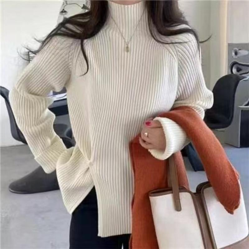 High Neck Sweater Women's Korean Version Autumn and Winter Long Sleeved Top Retro Knit Sweater