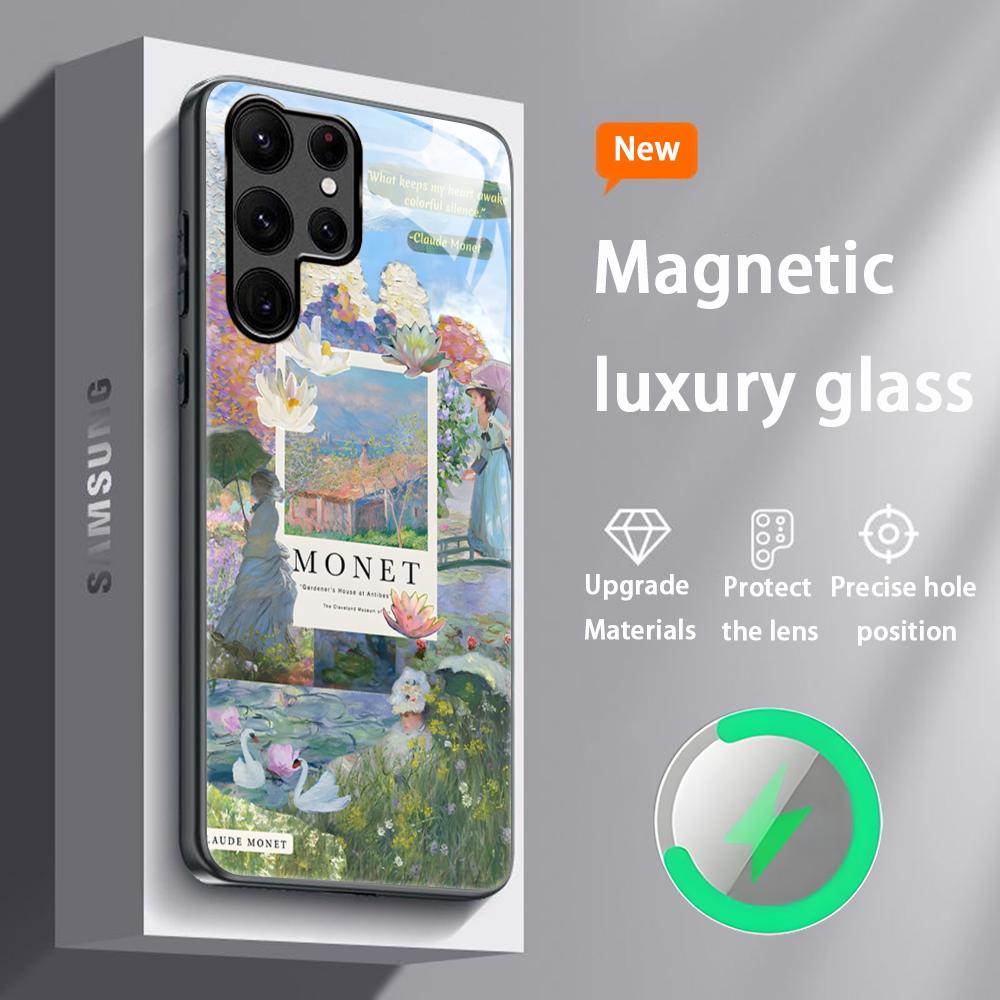 Popular Art Claude Monet Draw Phone Case For Samsung S25 S24 S23 S22 S21 S20 Plus Ultra Note20 Glass Magnetic Case
