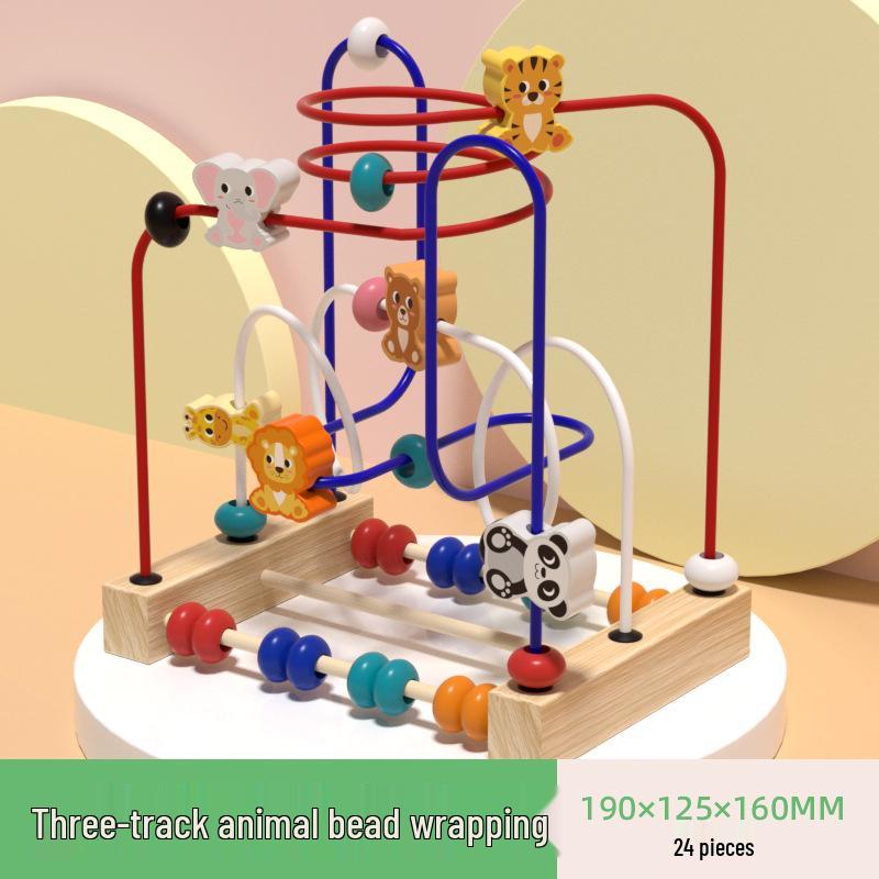 Multi-functional Animal Bead Maze: Wooden Three-Track Toy for Infant Hand-Eye Coordination & Early Education.