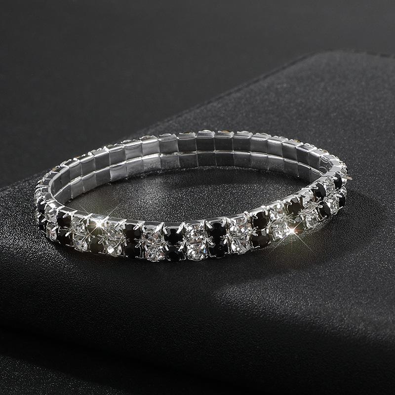 Full Diamond Bracelet Exaggerated Rhinestone Bracelet Bridal Crystal Two Rows Elastic Line Bracelet Female