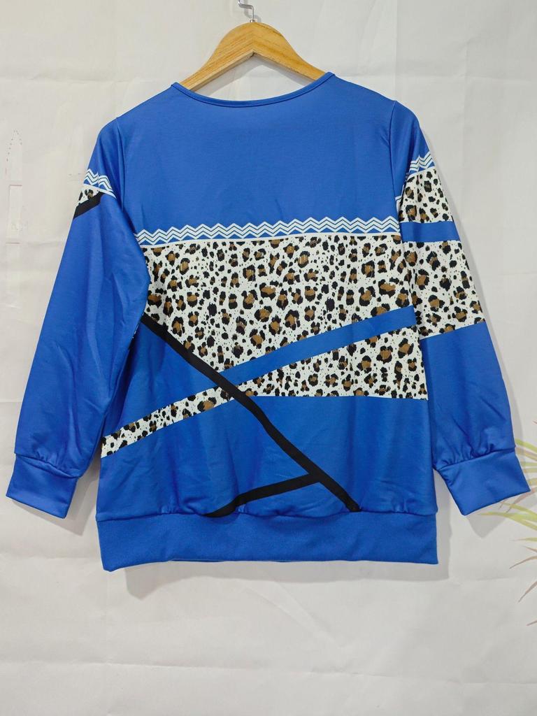 Women's European V-Neck Zipper Top - Autumn/Winter Long-Sleeve Print