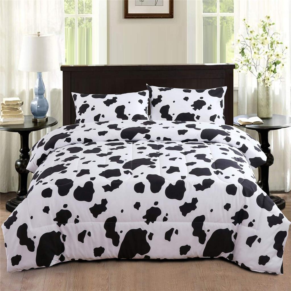 Cow Print Duvet Cover Twin Size, 3 Pieces Cow Bedding Set with 2 Pillowcases, Black and White Comforter Cover Bedroom Decor