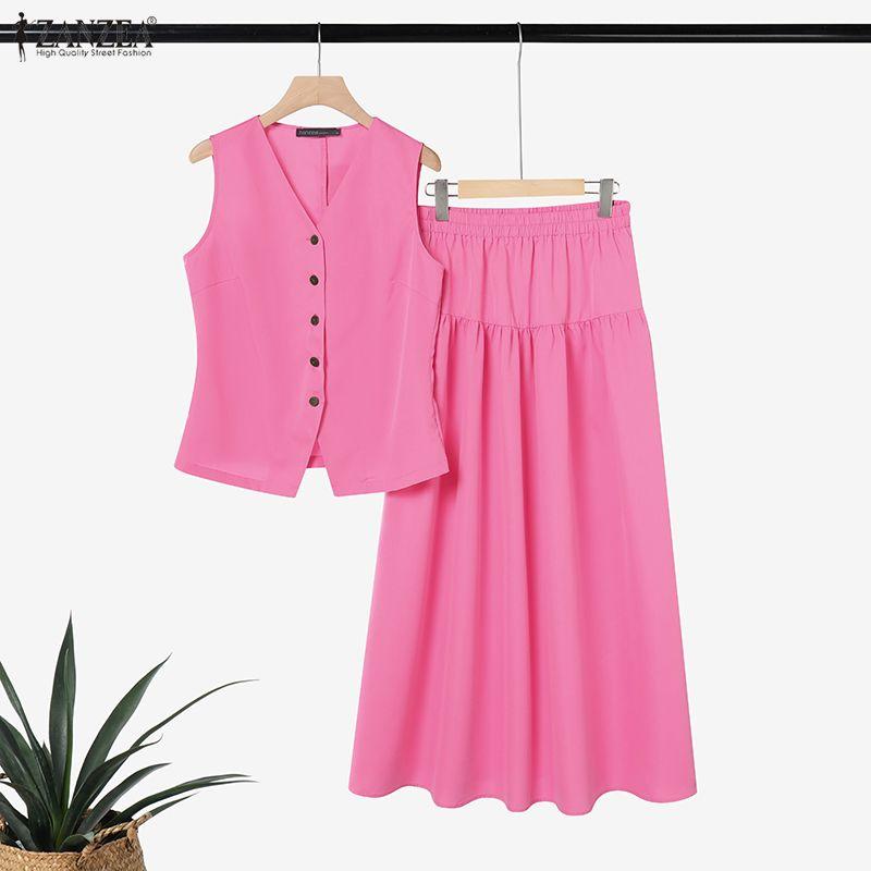 ZANZEA Women Sleeveless Vest Tops and Long Skirts Summer Two Piece Suit Sets