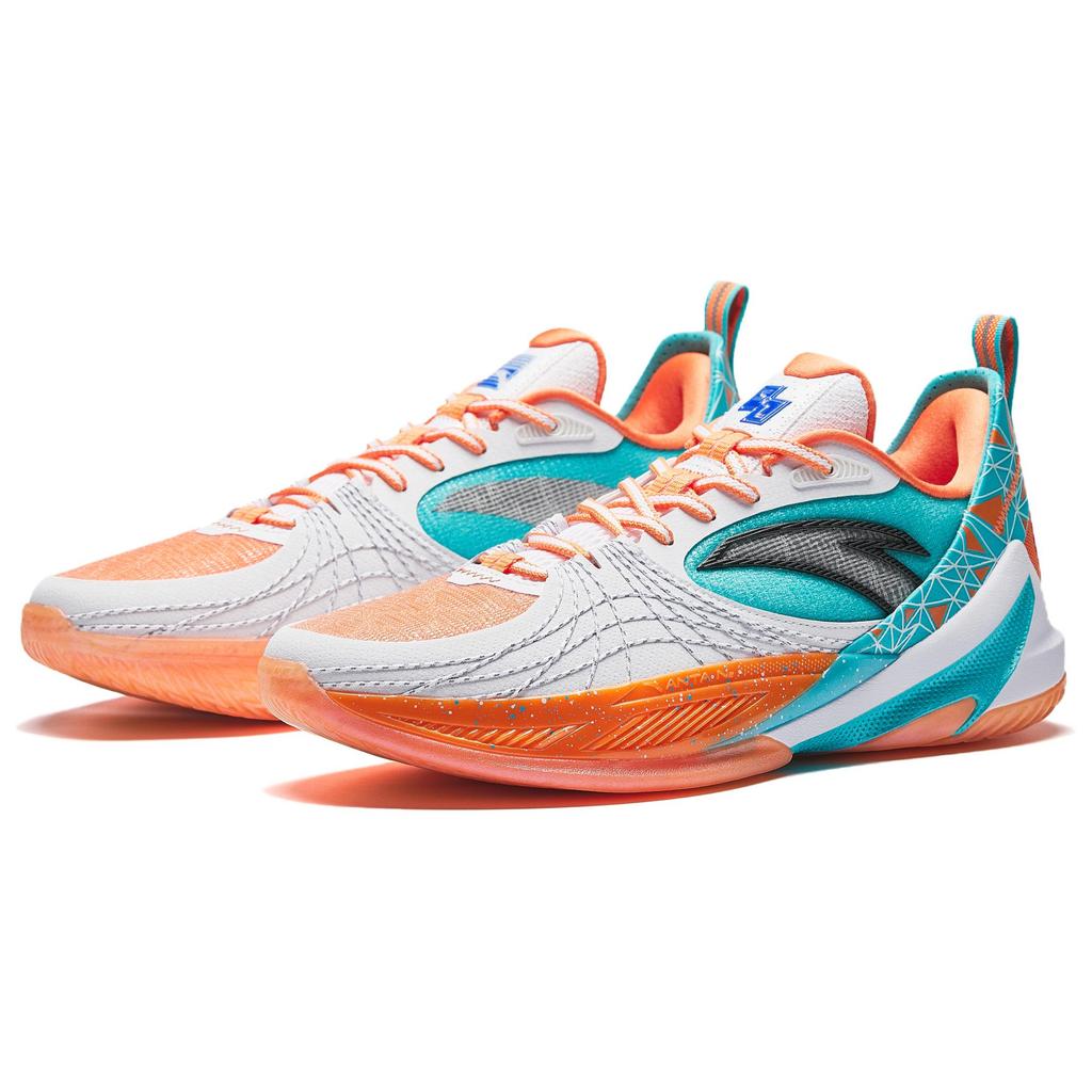 ANTA Quick Decision 6 Basketball Shoes Men's Low top Pure White/Fluorescent Bright Orange/Fluorescent Neon Blue Sneakers 112531112S-8