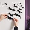 Three-dimensional Halloween Decor 12Pcs Bats Wall Decals, 3D Bat Stickers for Home Decor, Folded Paper Decoration 4 Size Waterproof Black Spooky