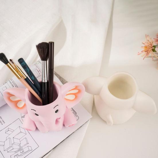 Elefant Pennhållare Söt Skrivbords Pennhållare Multifunktionell Harts Pennhållare för Barn Tonåringar Kontor Skolmaterial