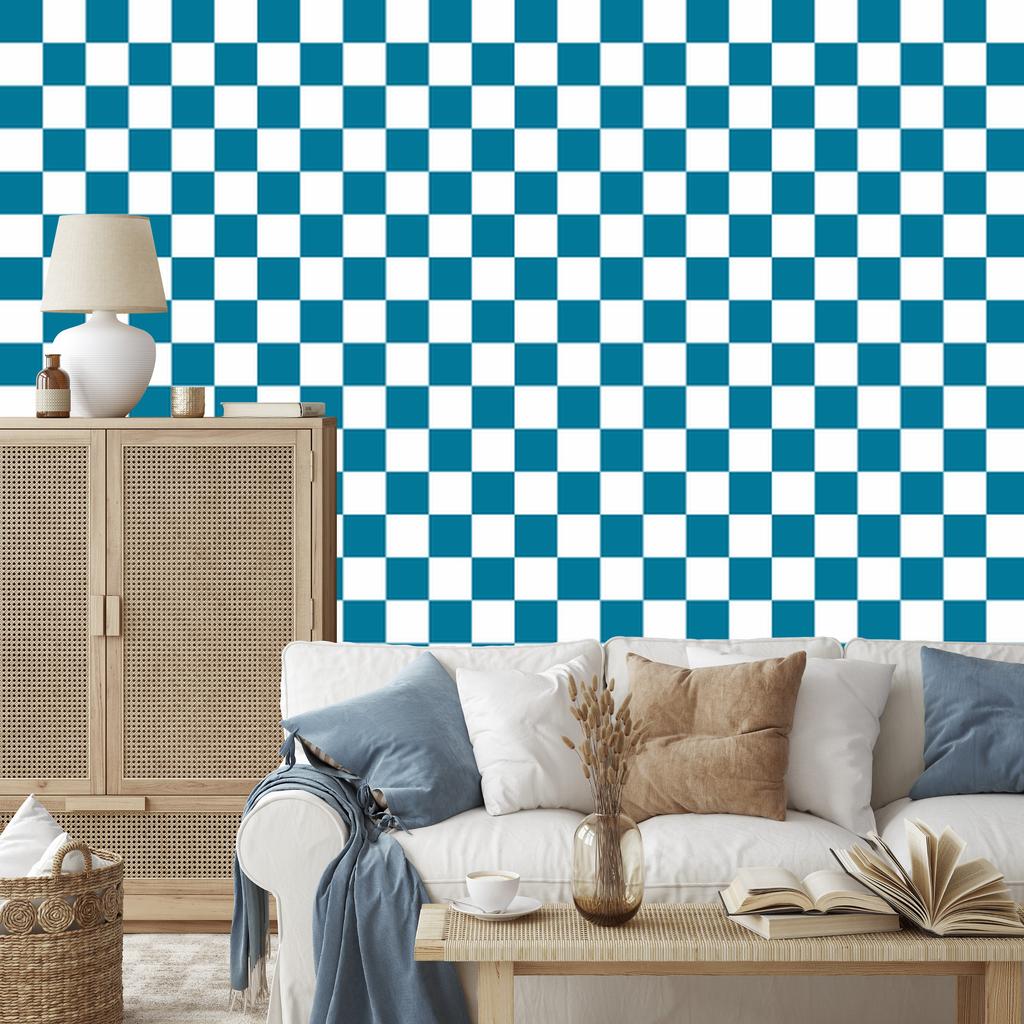 Checkerboard Wallpaper Turquoise, Turquoise Center for Living Room and Bedroom 50x1000