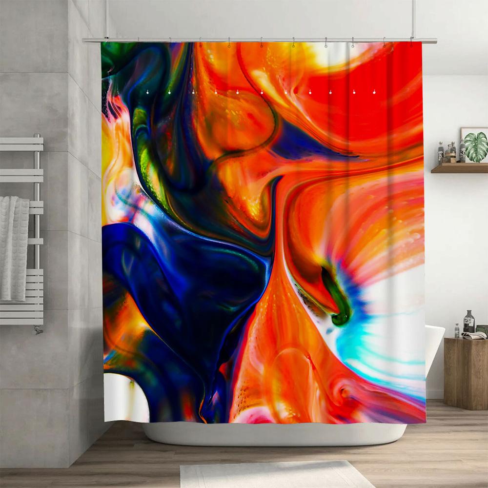Colorful Shower Curtain, Swirl Abstract Design, Polyester Waterproof Fabric for Bathroom Decor in Blue, Orange, Green Large Size