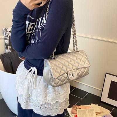 Niche klein vierkant tasje dames nieuwe mode high-end ketting diamant enkele schouder crossbody dames tas