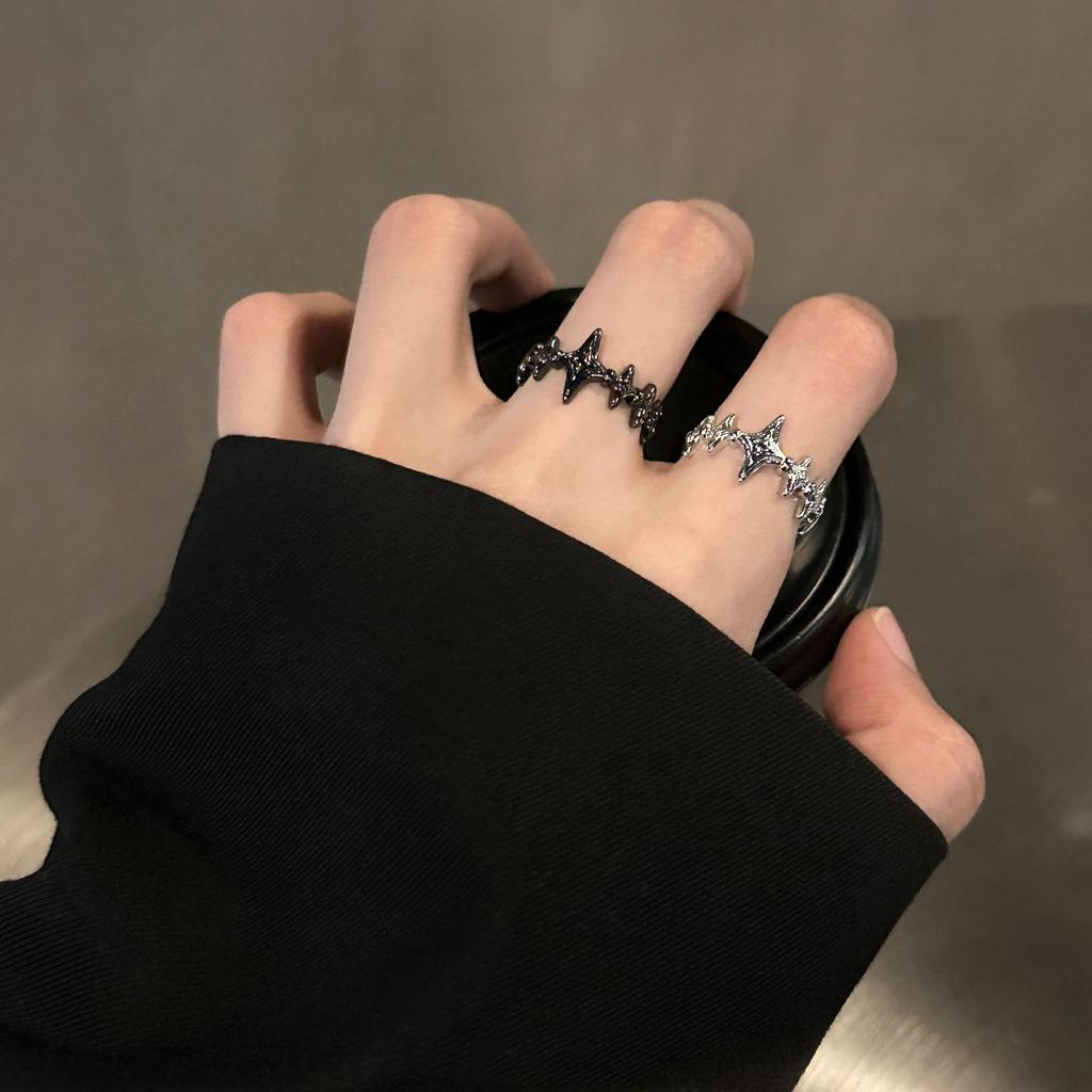 Retro Twinkle Stars Adjustable Open Ring For Women Silver-plated Copper Gothic Punk Edgy  Trendy Accessories Gift for Her