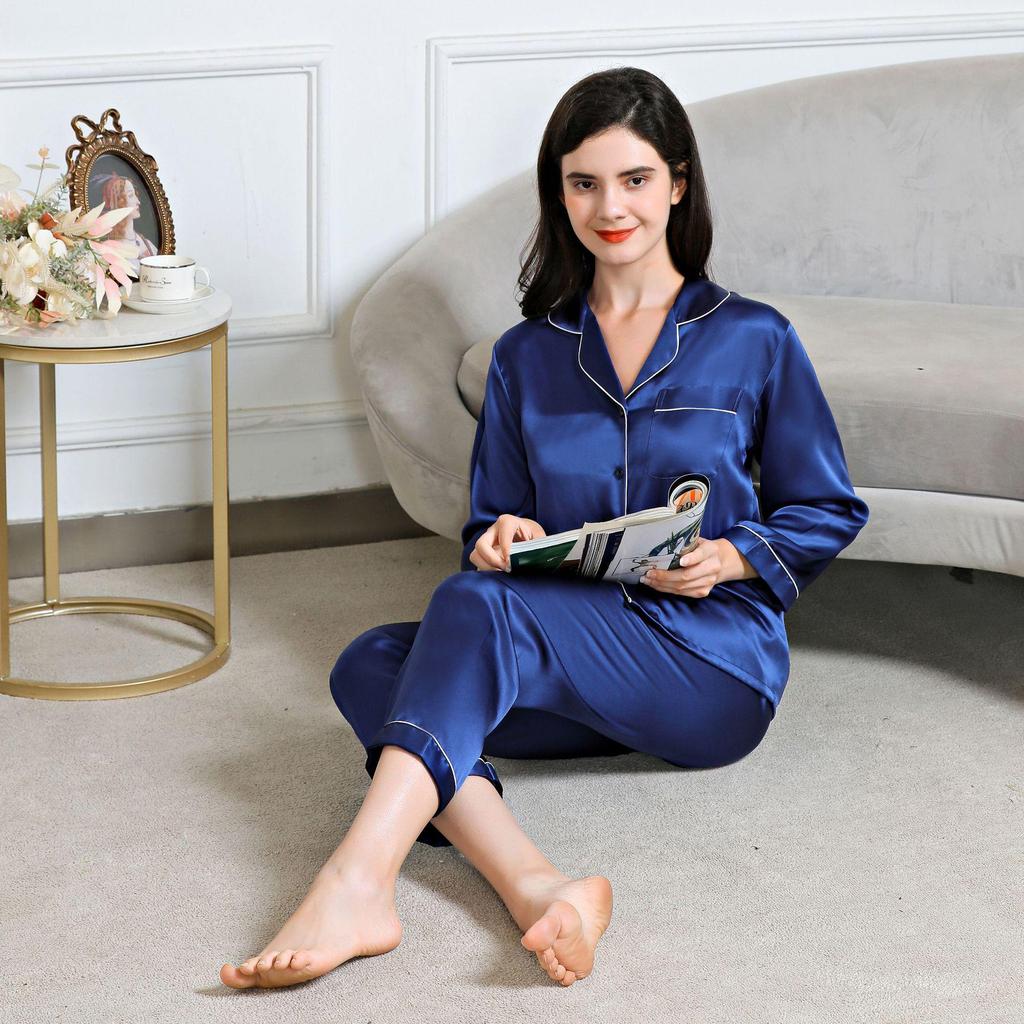 Women's Long Sleeve Silk Pajama Set - 100% Mulberry, Versatile for Spring/Summer, Indoor/Outdoor Wear