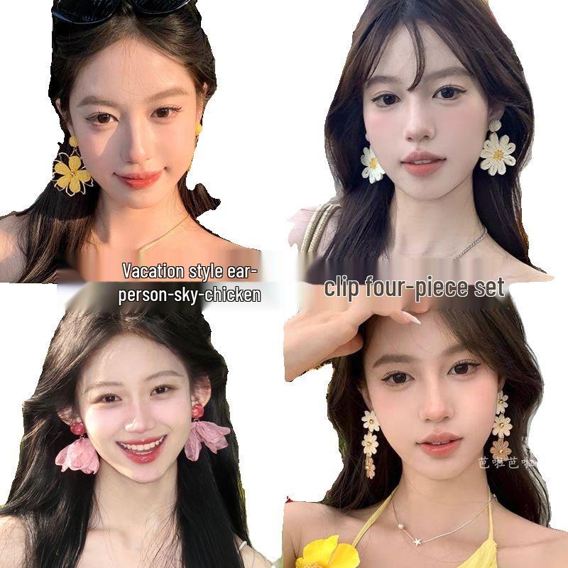 2025 Trendy Slaměné Pletené Květinové Náušnice: Přehnané plážové spony pro ženy, Krásné náušnicové doplňky