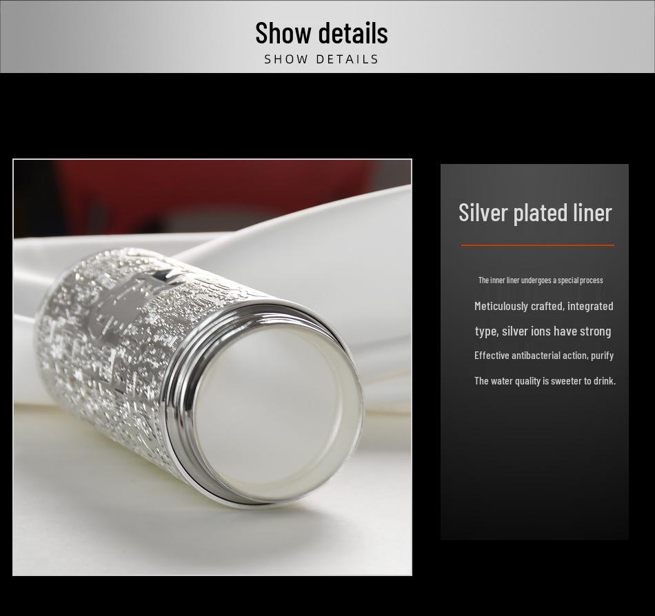 Reinsilber 9999 Thermalwasserbecher - Neun Drachen, Hundert Segnungen, Drachen & Phönix Design