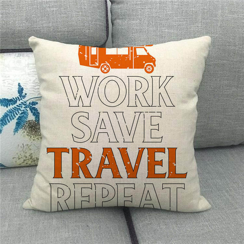 Happy Camper'S Lettered Design Pattern Digital Printing Short Plush Pillow Covers For Car Sofa Office Cushion Cover Home Goods