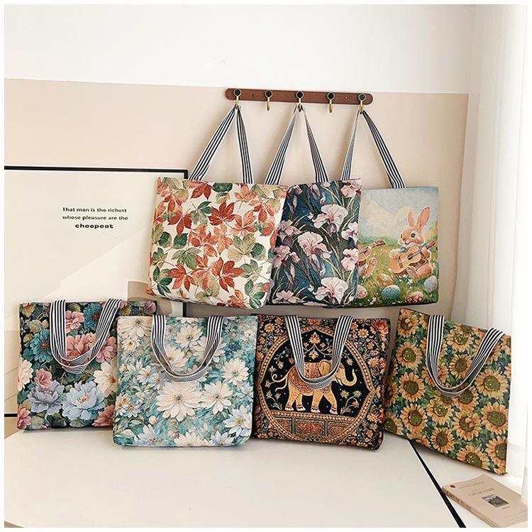 Etnická plátěná taška přes rameno s pavím motivem - Dámská módní taška Tote s velkou kapacitou