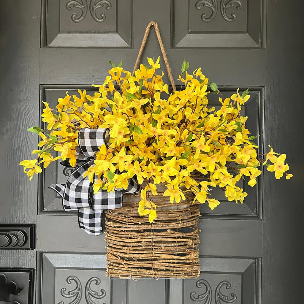 Spring Front Door Decor Dahlia Peony Flowers Basket Spring Welcome Sign Porch Farmhouse Artificial Flowers Wedding Home Decor