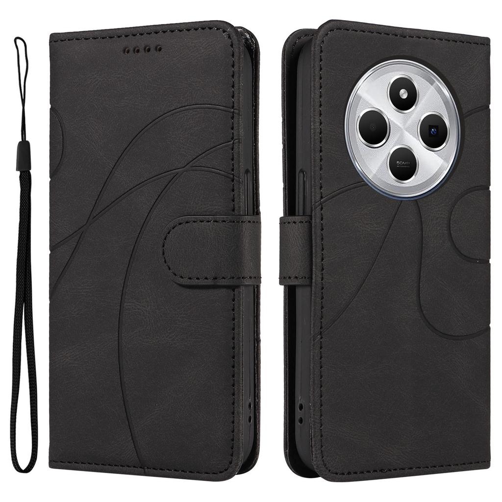 For Xiaomi Poco C75 4G/Redmi 14R 5G/14C 4G Case Stand Wallet Leather Phone Cover Curved Line Wrist Strap