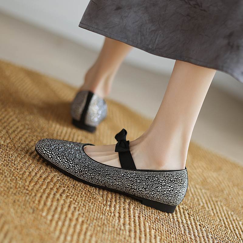 Krazing Pot crystal beading Fashion Spring Size 42 41 Low Heels Women round Toe Shoes Ballet Dance Shallow Flats