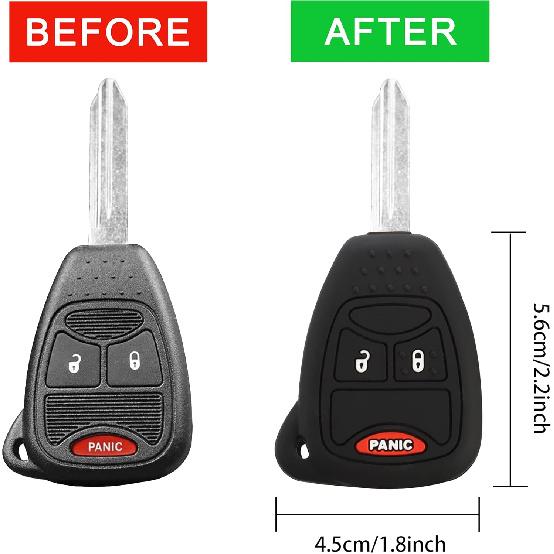 TOMALL 2Pcs Silicone Key Fob Cover 3 Buttons Compatible with Jeep Chrysler Dodge 2007-2018 Wrangler Flip Key Jacket Protector Holder Remote Rubber