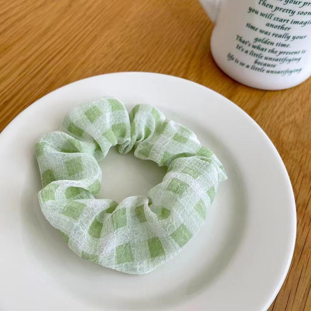 5pcs Cute Korean Preppy Hair for Women Girls Scrunchie Set Green Blue Series Floral Simple Print Pack
