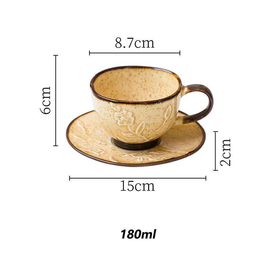 

Vintage Glaze Relief Flower Ceramic Coffee Cup Set Under Glaze Color Handmade Gift for Tea Latte Afternoon 180ml