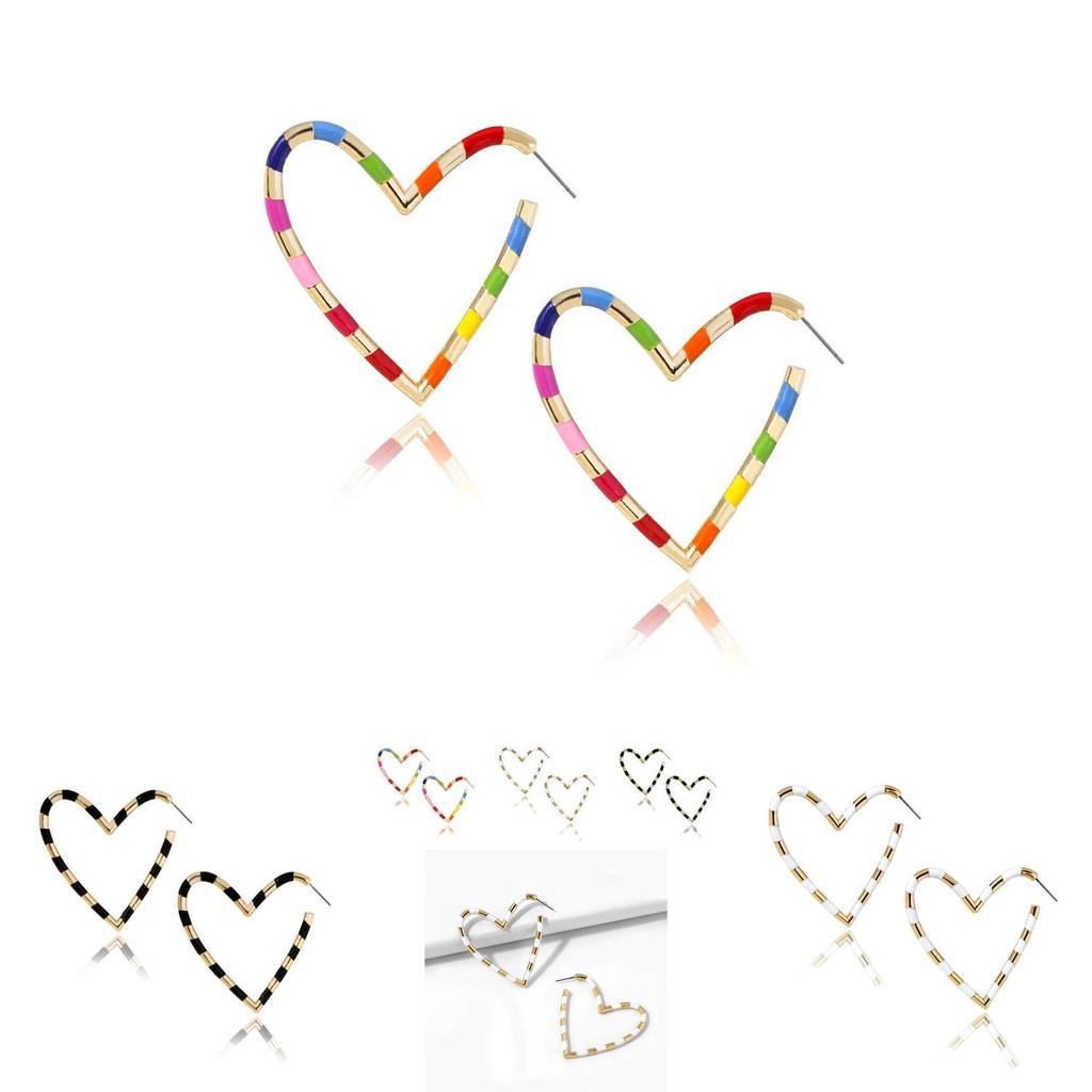 Trendige Mehrfarbige Herz-Hängeohrringe für Damen Stilvoller Geometrischer Schmuck aus Legierung