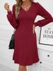 Women's Fall Winter New V-Neck Cable Knit Long Sleeve Dress Top