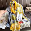 New silk scarf new silk satin printed shawl holiday fashion sunscreen long section simulation silk scarf