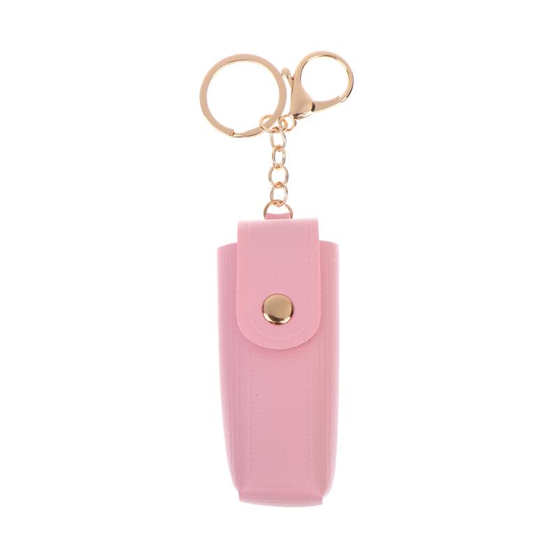 Solid Color Pu Leather Portable Mini Lipstick Pouch Keychain Mirror Pendant Keyring Fashion Storage Bag Women Makeup Accessories