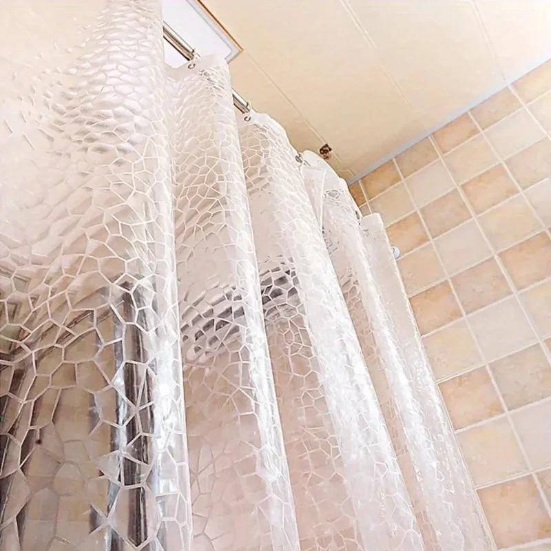 1Set Waterproof Bathroom Shower Curtain Transparent Bathroom Curtain with Hooks Thickened Bathing Sheer Wide Bath Curtain. White