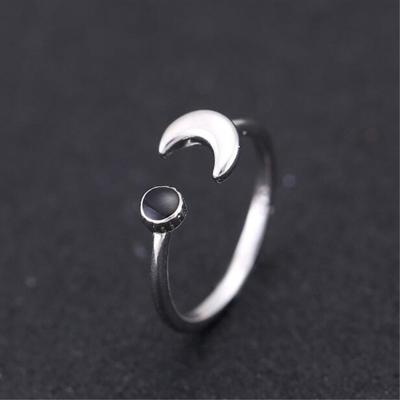 Beautiful Exquisite Female Personality Fashion 925 Sterling Silver Jewelry Moon Black Epoxy Retro Opening Rings R207