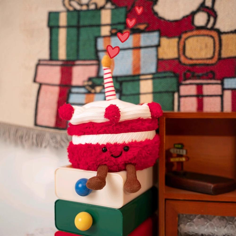 Fun Red Cake Doll Cute Strawberry Cake Plush Toy Red Birthday Gift for Girls Fake Cake
