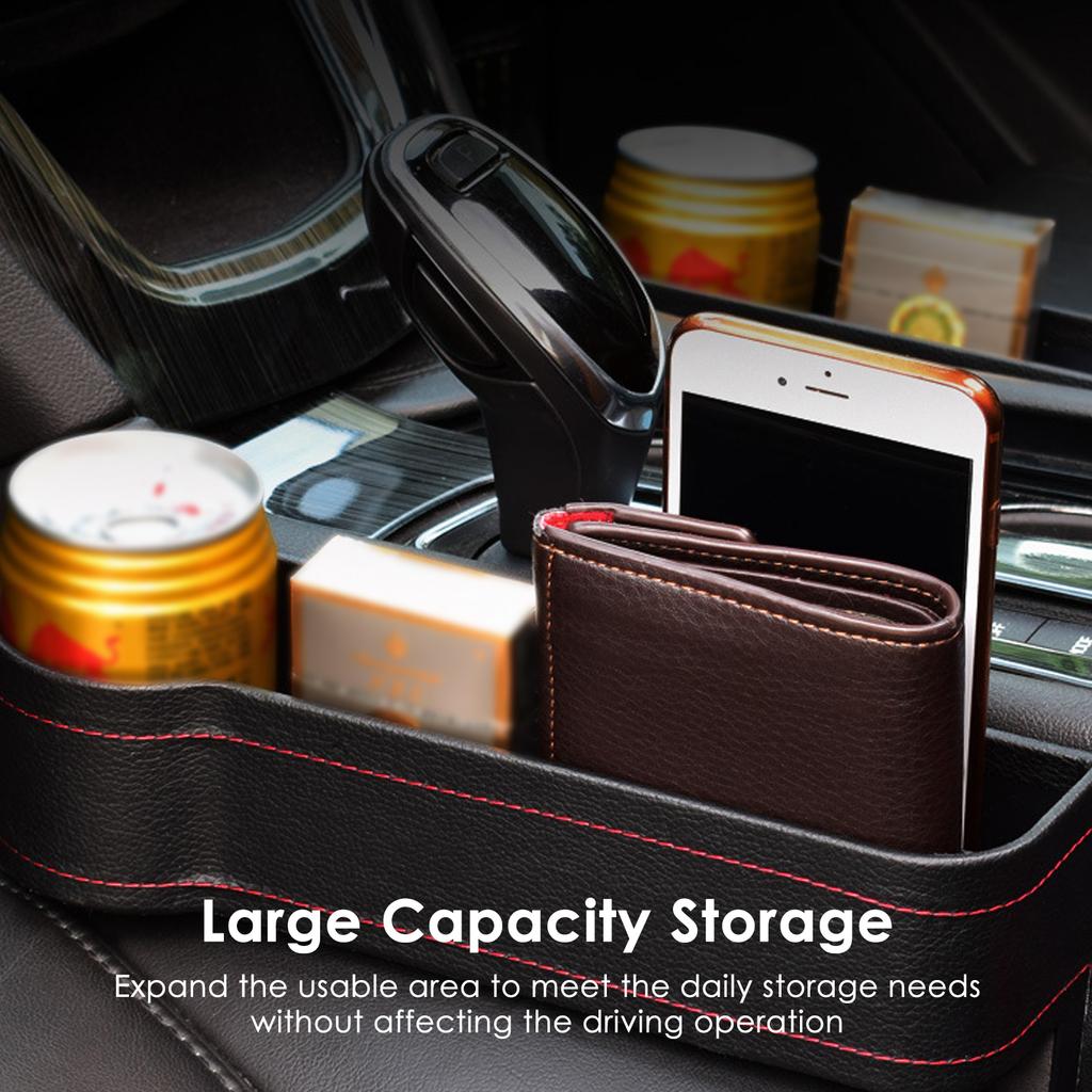 2 Pack Car Organizer Front Seat Gap Filler With Cup Holder PU Leather Car Console Side Pocket With Usb Charging Hole