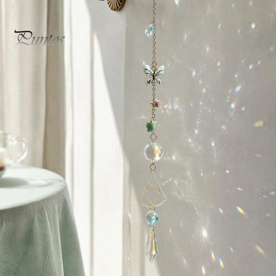 Artistic Garden Hanging Decor Butterfly Crystal Suncatcher Wind Chime, Rainbow Maker Prism Ornament, Pendant for Balcony Indoor Outdoor Home, Balcony,