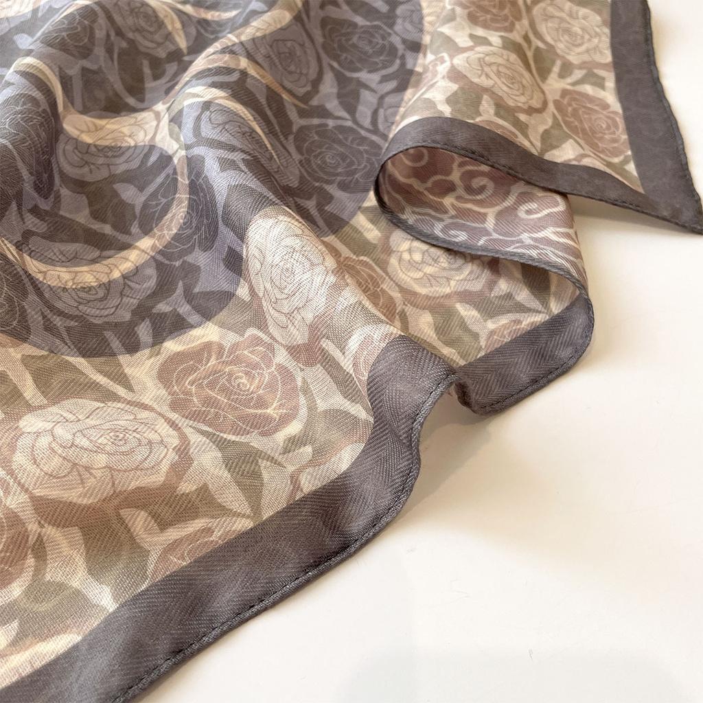 Retro Double-sided Cotton and Linen Feel Rose Printing Silk Scarf Women's Spring and Summer Versatile Light Luxury Square Scarf Daily Outer Decorative