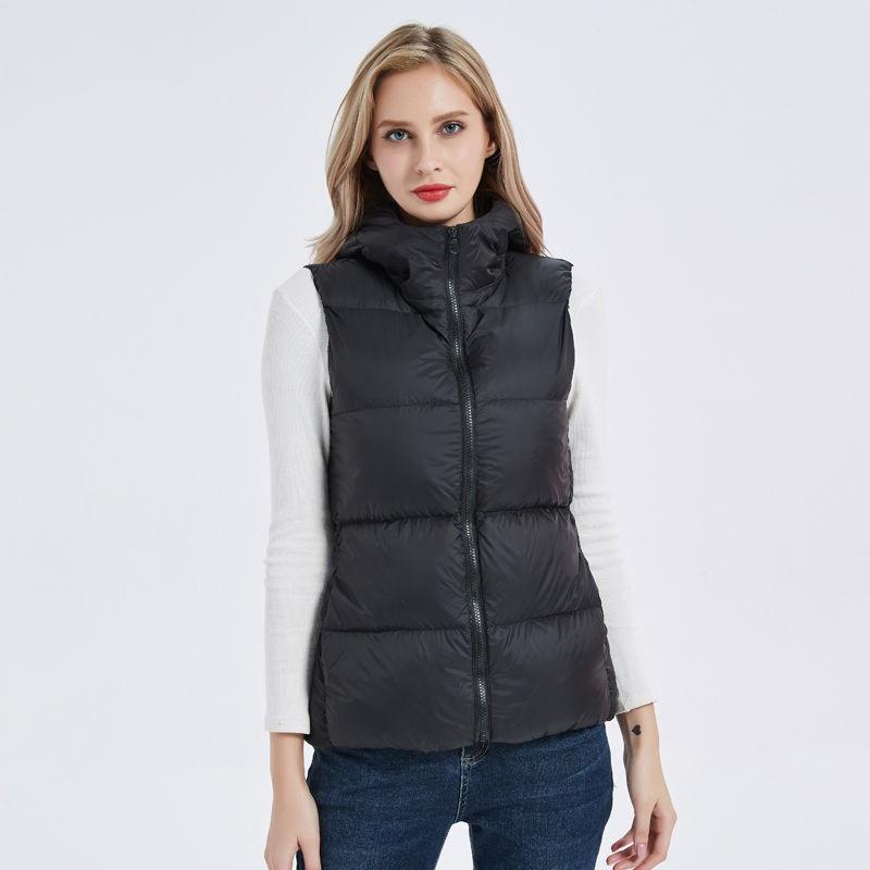 Womens Short Puffer Vest With Hood 90% White Duck Down Warm Lightweight Casual Outerwear Winter